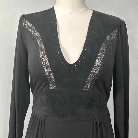 BCBGMaxAzria Black Suede Drop Waist Mini Dress size L - Picture 13 of 15